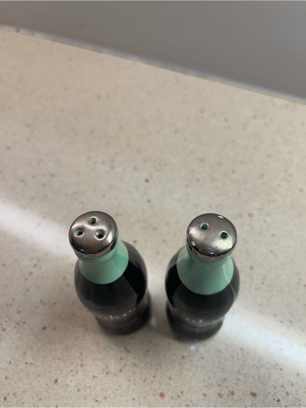 Mint Green Top Salt and Pepper Shakers - Modern Kitchen Set - Picture 3 of 10